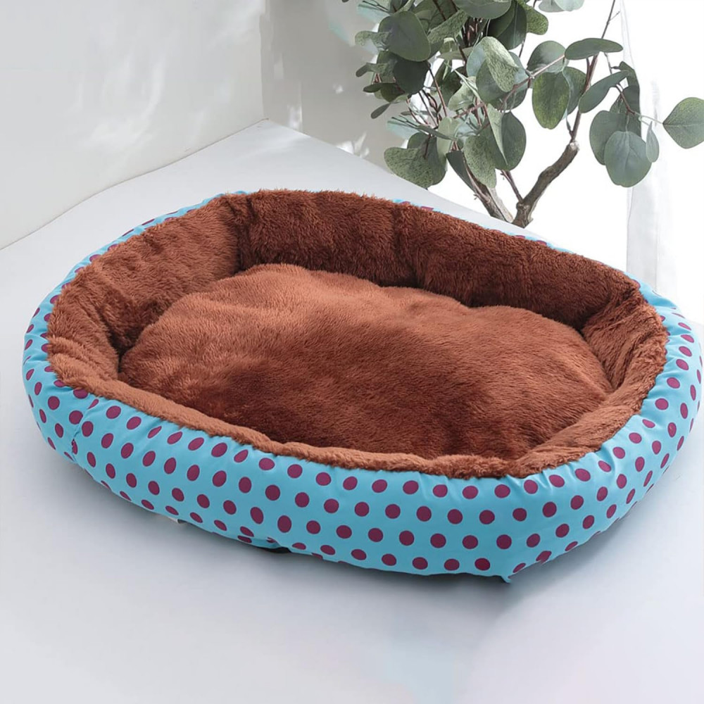 Kuber Industries Dog &amp; Cat Bed|Soft Plush Top Pet Bed|Oxford Cloth Polyester Filling|Medium Washable Dog Bed|Circular Cat Bed with Rise-Edge Pillow|QY039BC-M|Blue &amp; Coffee
