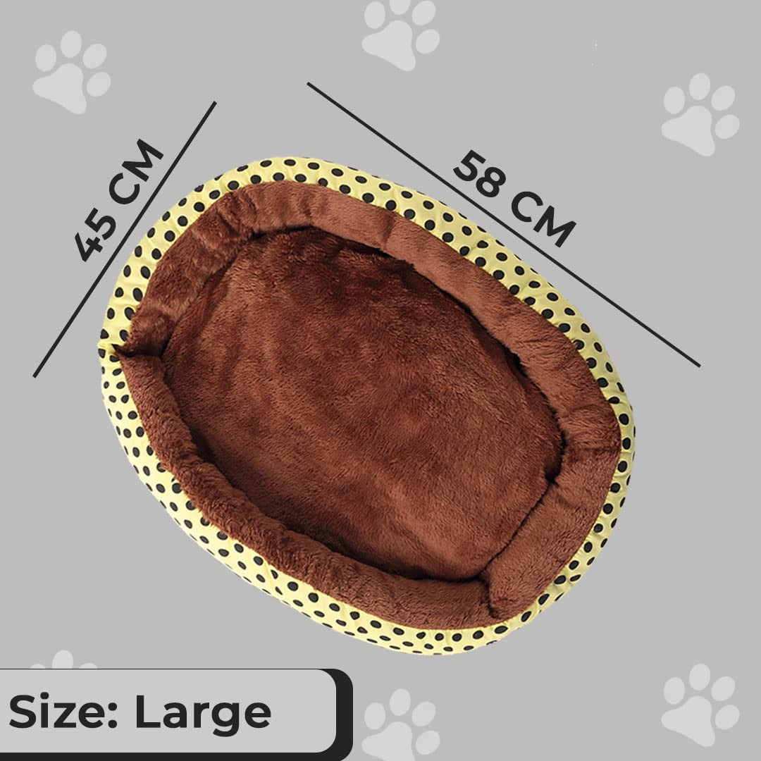 Kuber Industries Dog & Cat Bed|Soft Plush Top Pet Bed|Oxford Cloth Polyester Filling|Medium Washable Dog Bed|Circular Cat Bed with Rise-Edge Pillow|QY039YC-L|Yellow & Coffee