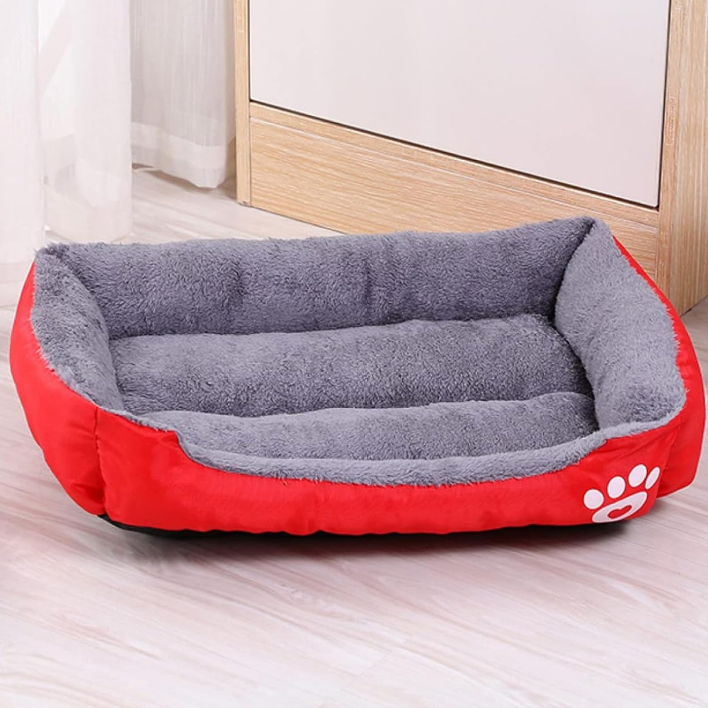 Kuber Industries Dog &amp; Cat Bed|Super Soft Plush Top Pet Bed|Oxford Cloth Polyester Filling|Machine Washable Dog Bed|Rectangular Cat Bed with Rise-Edge Pillow|QY036R-S|Red