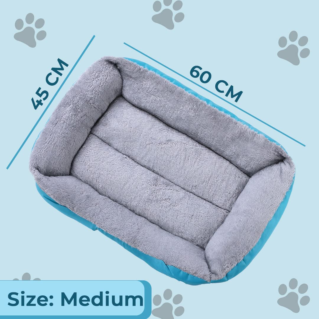 Kuber Industries Dog & Cat Bed|Super Soft Plush Top Pet Bed|Oxford Cloth Polyester Filling|Machine Washable Dog Bed|Rectangular Cat Bed with Rise-Edge Pillow|QY036B-M|Sky Blue