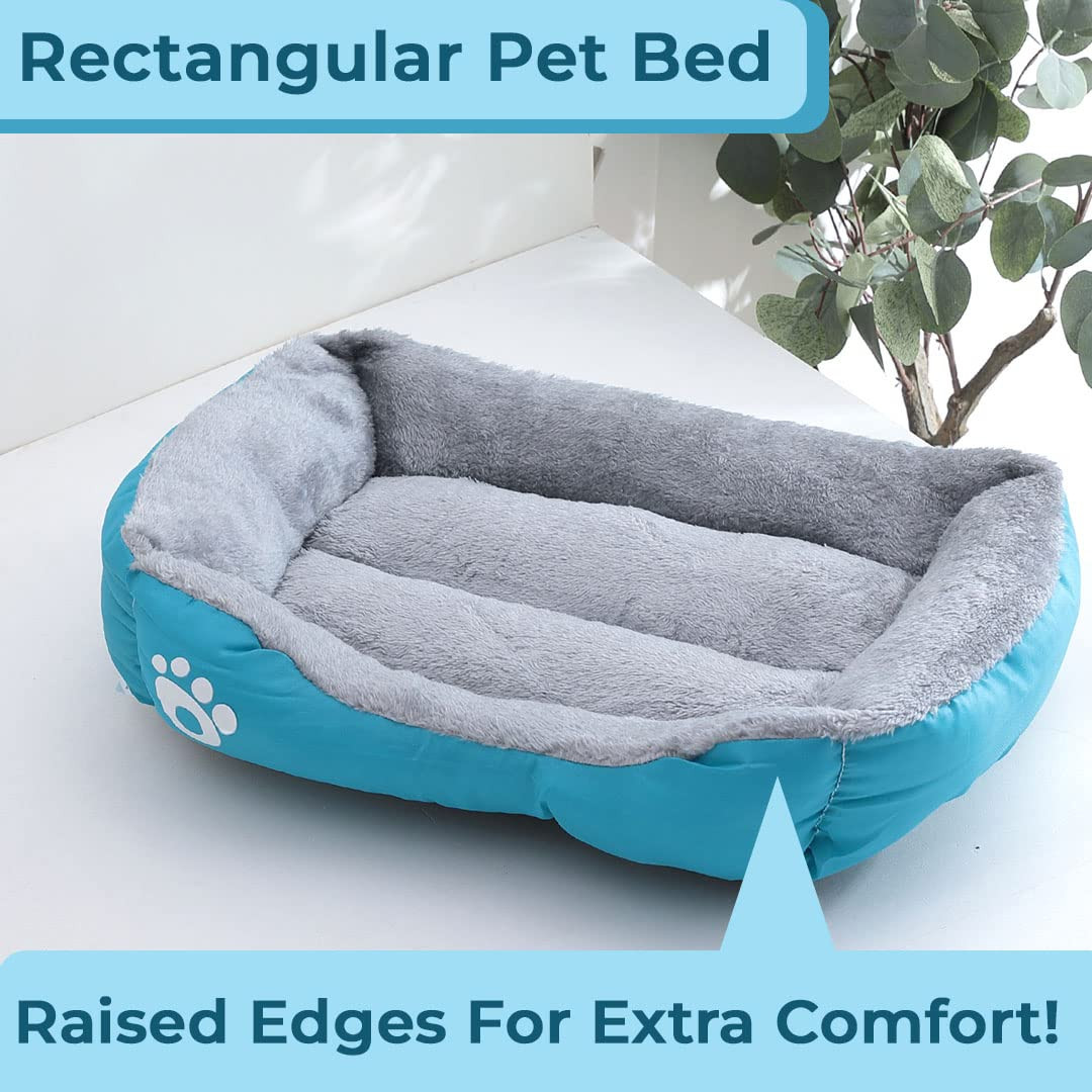 Kuber Industries Dog & Cat Bed|Super Soft Plush Top Pet Bed|Oxford Cloth Polyester Filling|Machine Washable Dog Bed|Rectangular Cat Bed with Rise-Edge Pillow|QY036B-M|Sky Blue