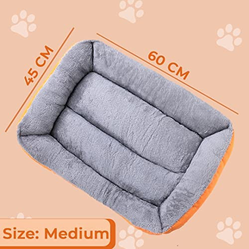 Kuber Industries Dog & Cat Bed|Super Soft Plush Top Pet Bed|Oxford Cloth Polyester Filling|Machine Washable Dog Bed|Rectangular Cat Bed with Rise-Edge Pillow|QY036OR-M|Orange