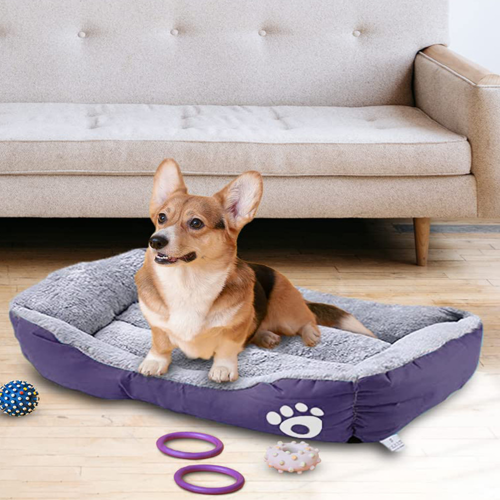 Kuber Industries Dog &amp; Cat Bed|Super Soft Plush Top Pet Bed|Oxford Cloth Polyester Filling|Machine Washable Dog Bed|Rectangular Cat Bed with Rise-Edge Pillow|QY036P-M|Purple