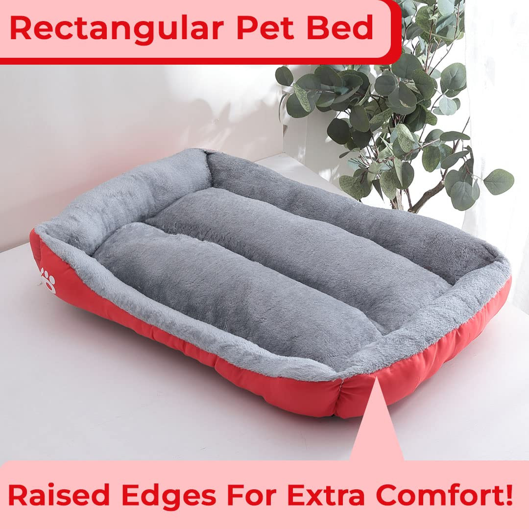 Kuber Industries Dog & Cat Bed|Super Soft Plush Top Pet Bed|Oxford Cloth Polyester Filling|Machine Washable Dog Bed|Rectangular Cat Bed with Rise-Edge Pillow|QY036R-M|Red