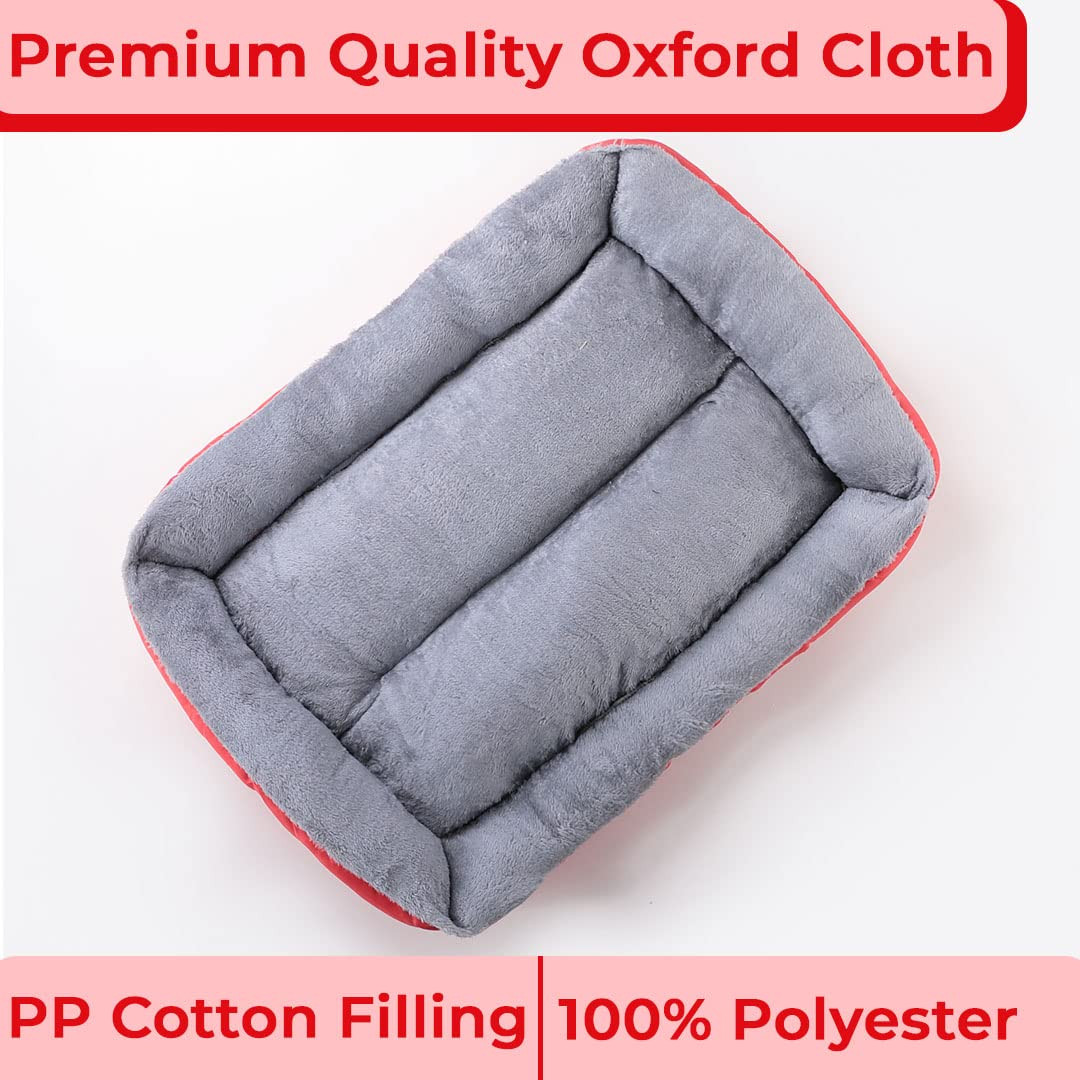 Kuber Industries Dog & Cat Bed|Super Soft Plush Top Pet Bed|Oxford Cloth Polyester Filling|Machine Washable Dog Bed|Rectangular Cat Bed with Rise-Edge Pillow|QY036R-M|Red