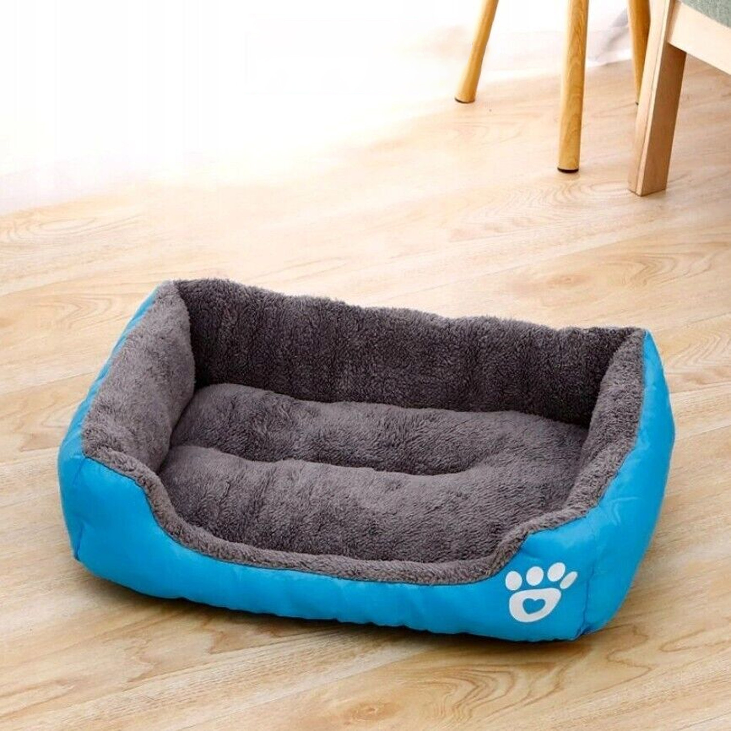 Kuber Industries Dog & Cat Bed|Super Soft Plush Top Pet Bed|Oxford Cloth Polyester Filling|Machine Washable Dog Bed|Rectangular Cat Bed with Rise-Edge Pillow|QY036B-L|Sky Blue