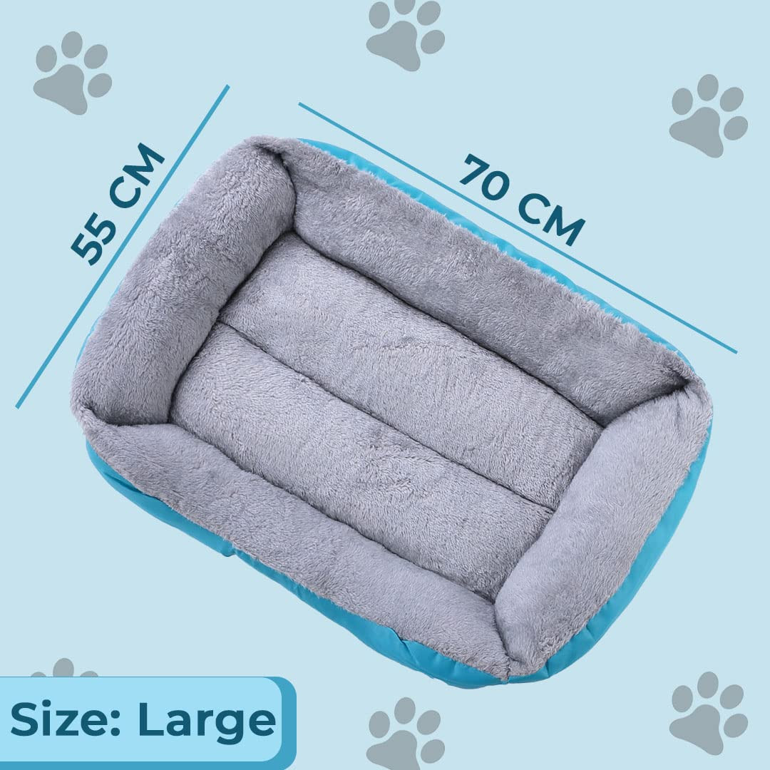 Kuber Industries Dog & Cat Bed|Super Soft Plush Top Pet Bed|Oxford Cloth Polyester Filling|Machine Washable Dog Bed|Rectangular Cat Bed with Rise-Edge Pillow|QY036B-L|Sky Blue