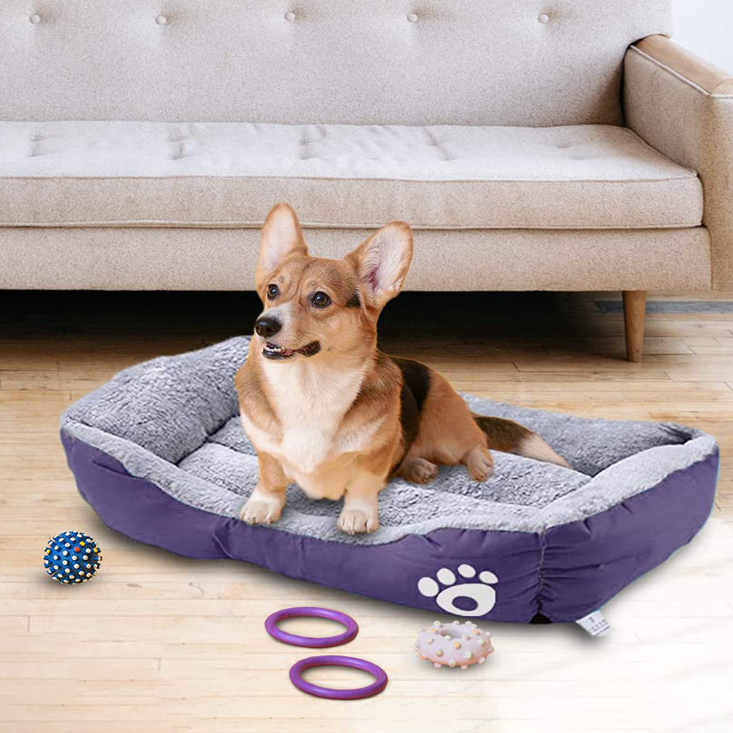 Kuber Industries Dog & Cat Bed|Super Soft Plush Top Pet Bed|Oxford Cloth Polyester Filling|Machine Washable Dog Bed|Rectangular Cat Bed with Rise-Edge Pillow|QY036P-L|Purple