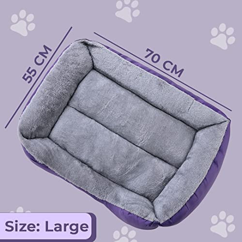 Kuber Industries Dog & Cat Bed|Super Soft Plush Top Pet Bed|Oxford Cloth Polyester Filling|Machine Washable Dog Bed|Rectangular Cat Bed with Rise-Edge Pillow|QY036P-L|Purple