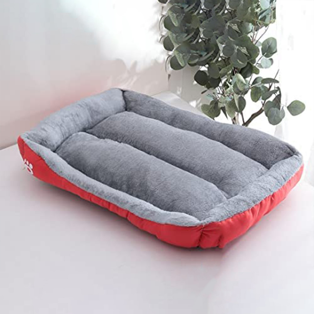 Kuber Industries Dog &amp; Cat Bed|Super Soft Plush Top Pet Bed|Oxford Cloth Polyester Filling|Machine Washable Dog Bed|Rectangular Cat Bed with Rise-Edge Pillow|QY036R-L|Red