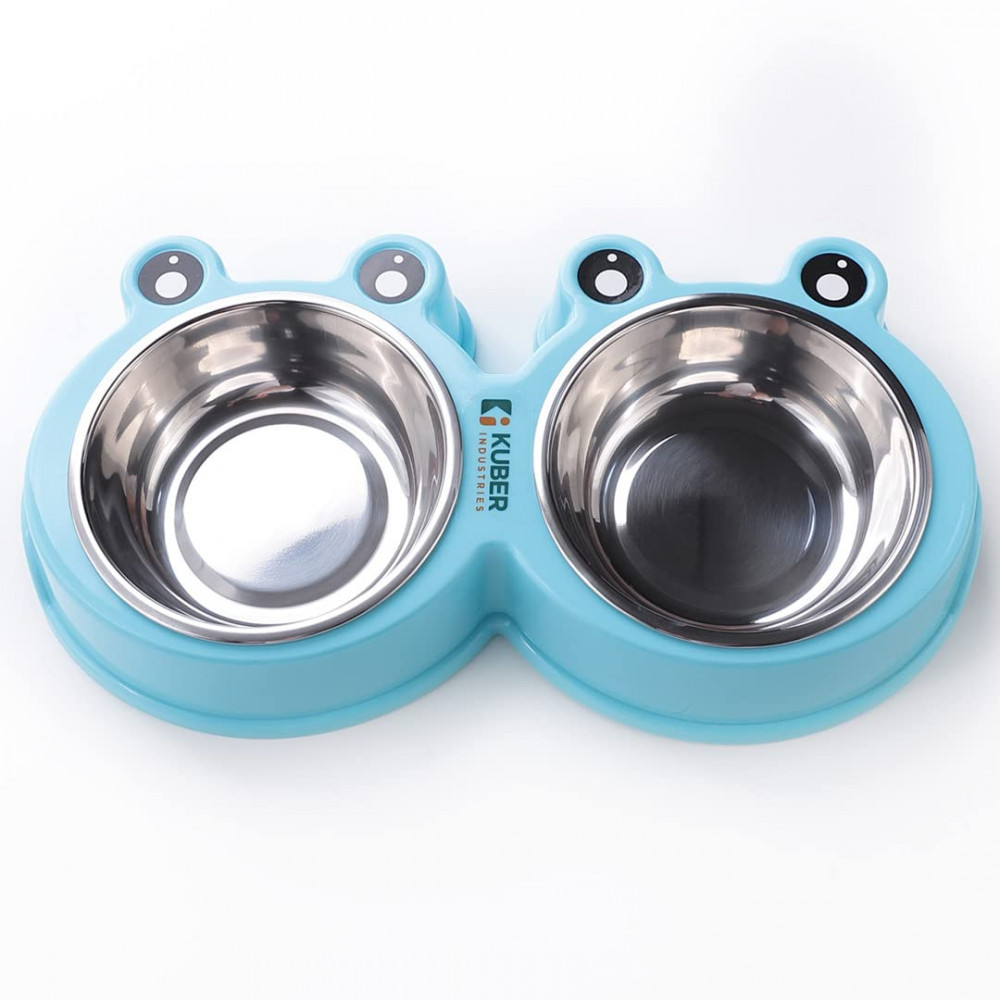 Kuber Industries Dog Food Bowl|Stainless Steel,PVC Material Dog Bowls|Non Slip,Durable,Sturdy,Non Toxic|Perfect Dog Accessories for Indoor &amp; Outdoor Use|A1009B|Blue