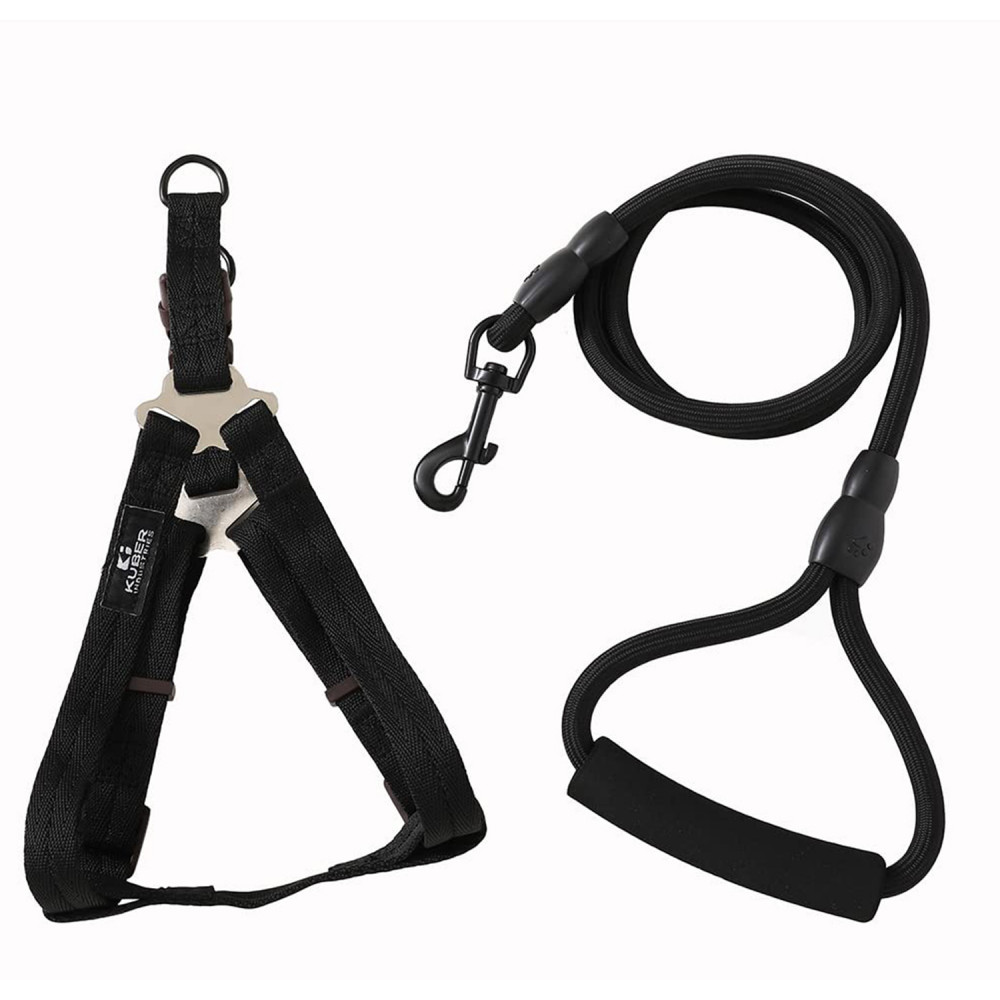 Kuber Industries Dog Harness For Medium Dogs &amp; Leash Set|Premium Metal Hook|PDMGL-005-3|Comfortable Grip|Hand Spliced Belt For Added Strength |PDMGL-005-3| Soft Padding|Stylish Design |Black