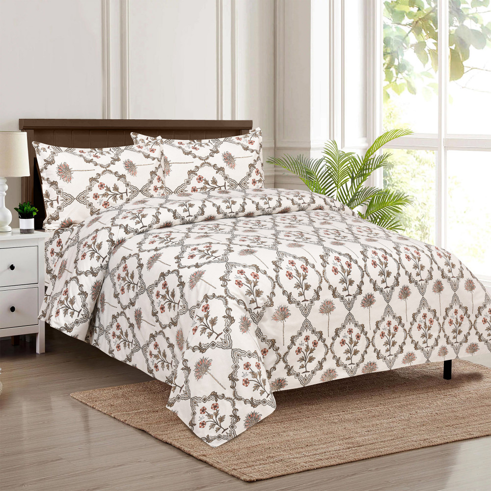 Kuber Industries Dohar Set | 1 Piece Double Bedsheet with 2 Pillow Cover &amp; Dohar Combo Set | Bedsheet &amp; AC Blanket Set for Bedroom | Comforter | Quilt | Pushpa Flower Star | Set of 4 | Brown
