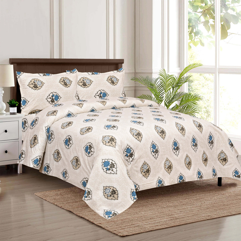 Kuber Industries Dohar Set | 1 Piece Double Bedsheet with 2 Pillow Cover &amp; Dohar Combo Set | Bedsheet &amp; AC Blanket Set for Bedroom | Comforter | Quilt | Pushpa Rose Print | Set of 4 | Blue