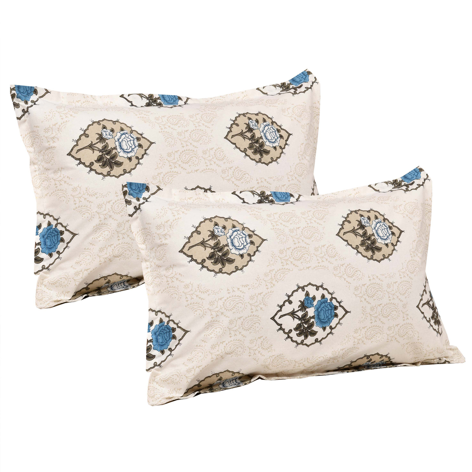 Kuber Industries Dohar Set | 1 Piece Double Bedsheet with 2 Pillow Cover & Dohar Combo Set | Bedsheet & AC Blanket Set for Bedroom | Comforter | Quilt | Pushpa Rose Print | Set of 4 | Blue