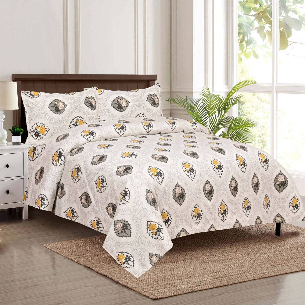 Kuber Industries Dohar Set | 1 Piece Double Bedsheet with 2 Pillow Cover &amp; Dohar Combo Set | Bedsheet &amp; AC Blanket Set for Bedroom | Comforter | Quilt | Pushpa Rose Print | Set of 4 | Yellow