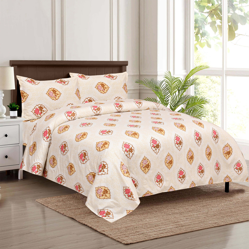 Kuber Industries Dohar Set | 1 Piece Double Bedsheet with 2 Pillow Cover &amp; Dohar Combo Set | Bedsheet &amp; AC Blanket Set for Bedroom | Comforter | Quilt | Pushpa Rose Print | Set of 4 | Pink