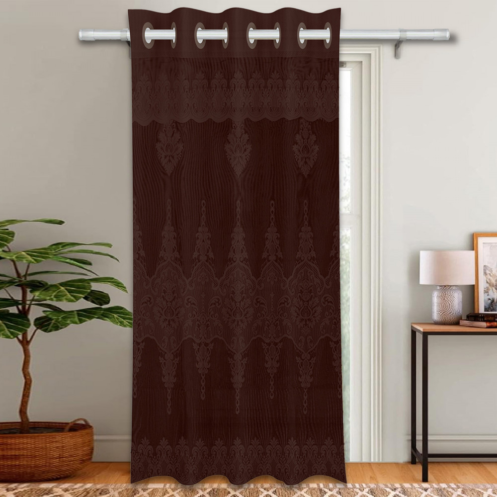 Kuber Industries Door Curtain | Darkening Door Curtains | Premium Drapes for Bedroom | Sheer Curtain with 8 Rings | Parda for Living Room | Net Frill Door Curtain | 7 Ft | SY15ZZ | Brown