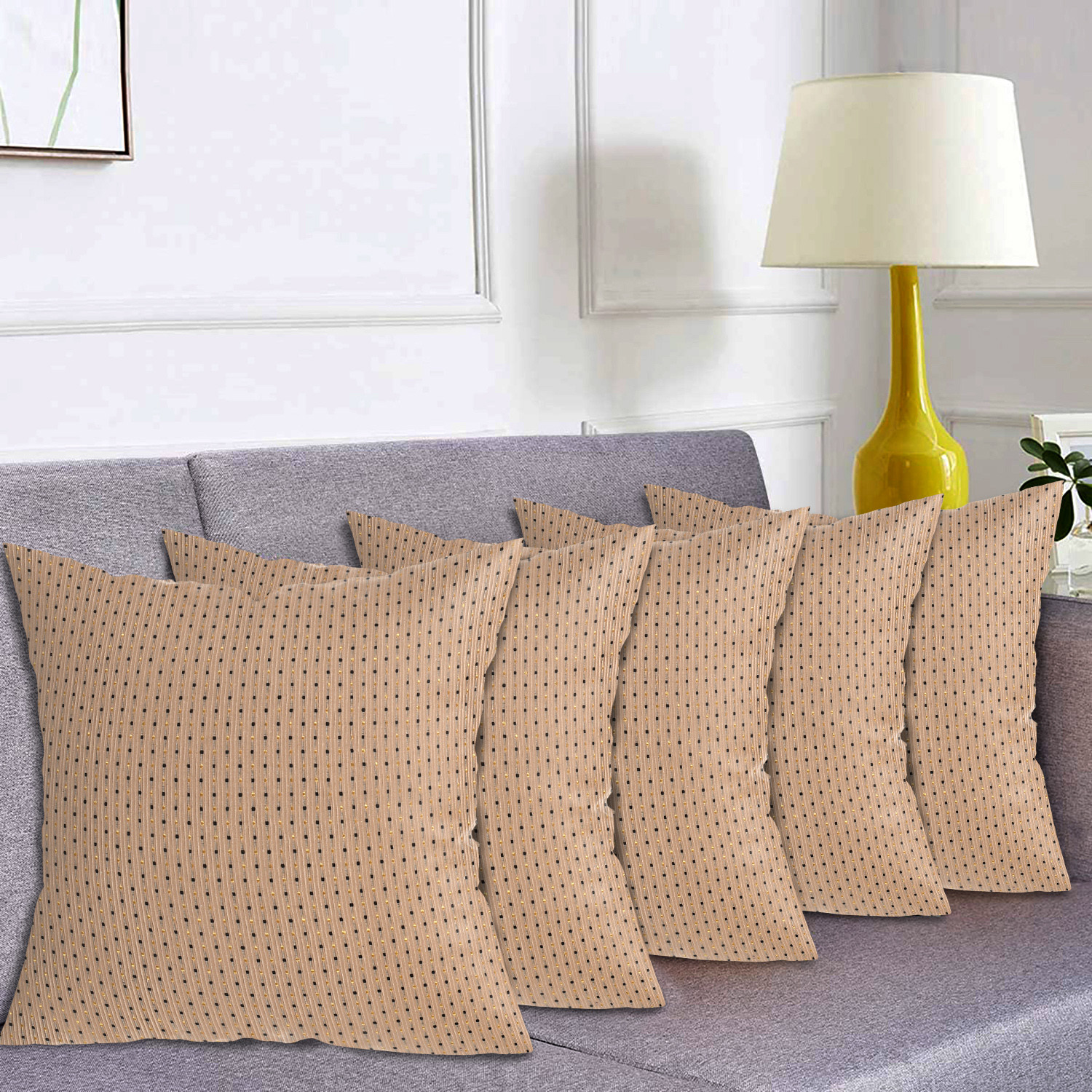 Kuber Industries Dot Print Soft Decorative Square Cushion Cover, Cushion Case For Sofa Couch Bed 16x16 Inch-(Beige)