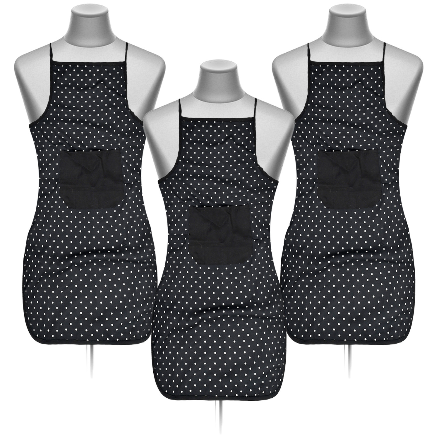 Kuber Industries Dot Printed Apron with 1 Front Pocket (Black)