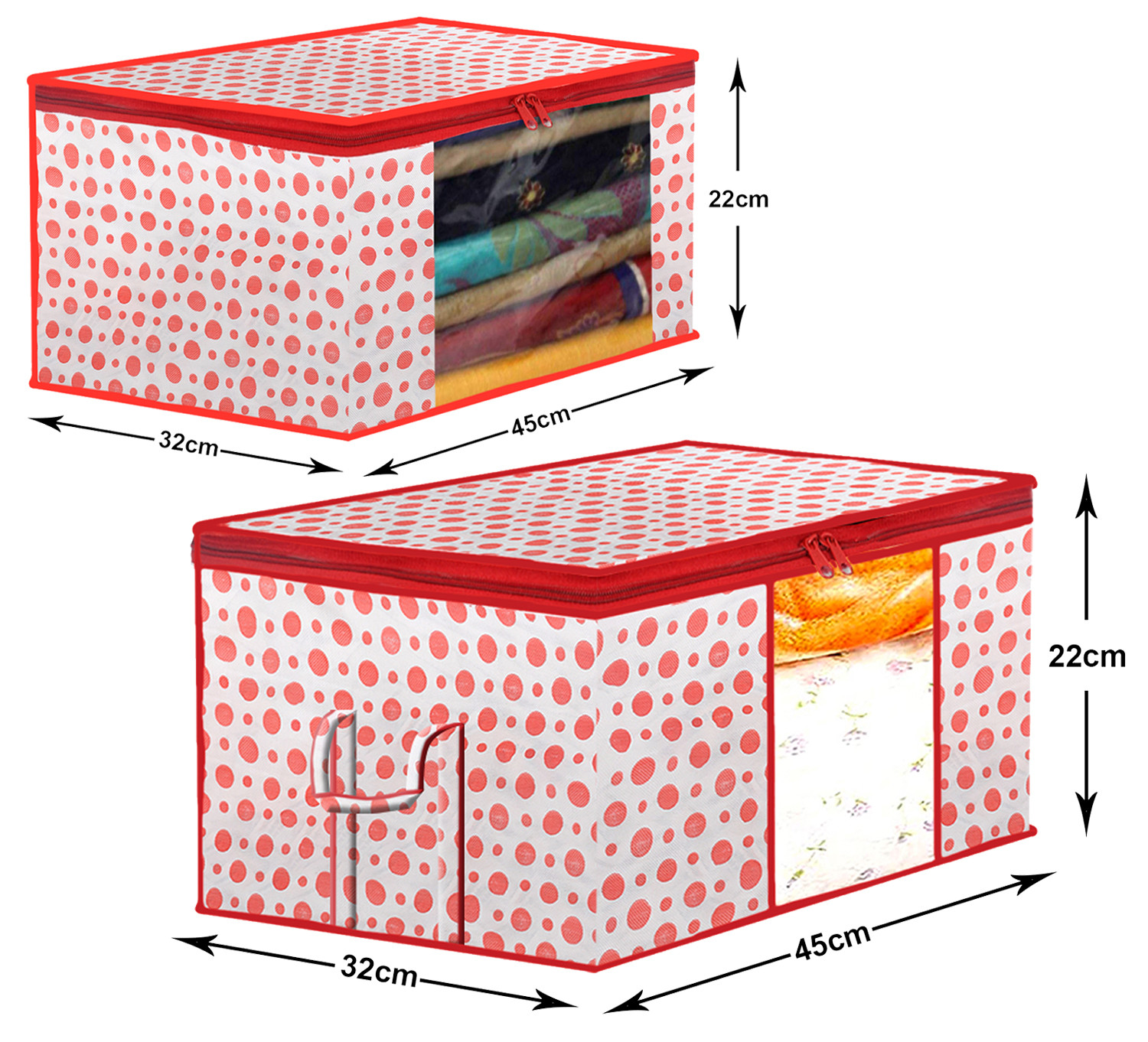 Kuber Industries Dot Printed Multiuses Non-Woven  Saree Cover &  Underbed Storage Bag/Organizer Set With Tranasparent Window,(Pink)-46KM0611