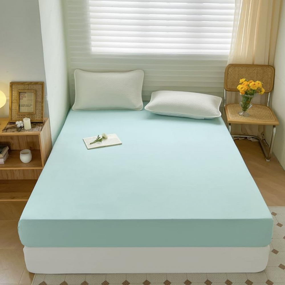Kuber Industries Double Bed Mattress ProtectorBed Protecter With Elastic &quot;150x200&quot; CM (Light Green)