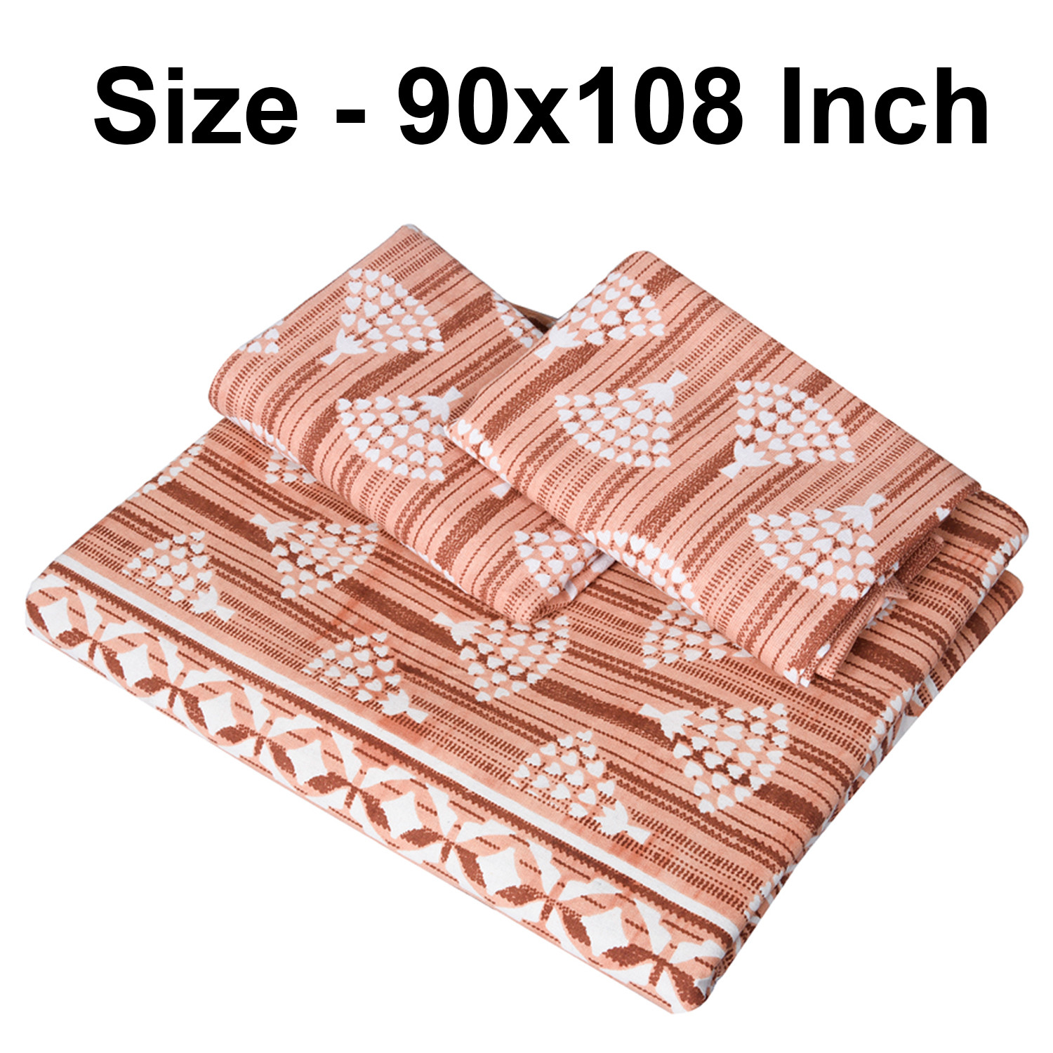 Kuber Industries Double Bedsheet | Premium Cotton Bedsheet with 2 Pillow Covers | Bedsheet for Bedroom | Bedsheet for Double Bed | Triangle Border Heritage | 90x108 Inch | Orange