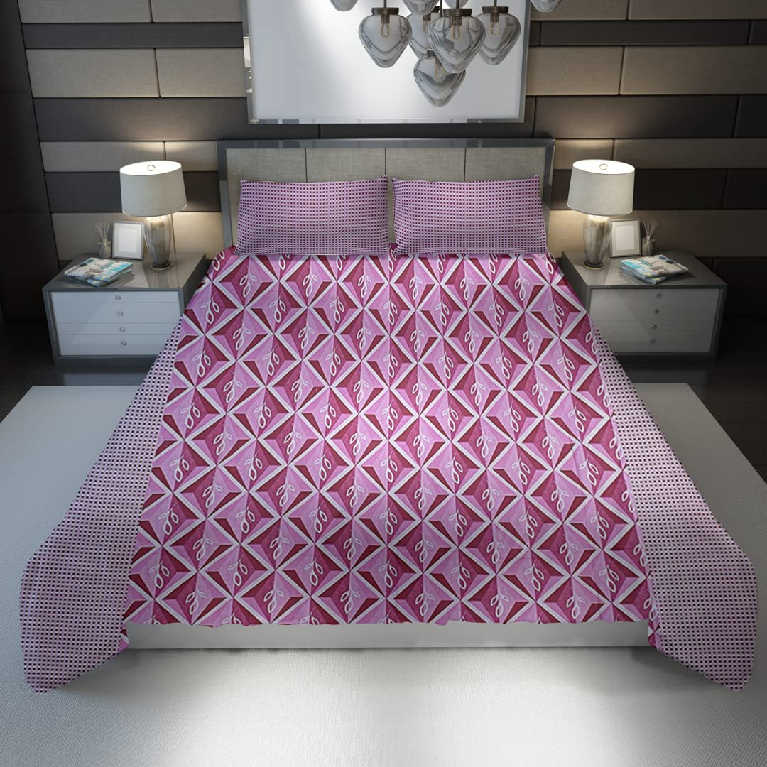 Kuber Industries Double Bedsheet(228 * 254 cm)|Cotton 120 TC Luxury Printed Soft & Lightweight Bedsheet for Double Bed with 2 Pillow Covers (Pink & White)