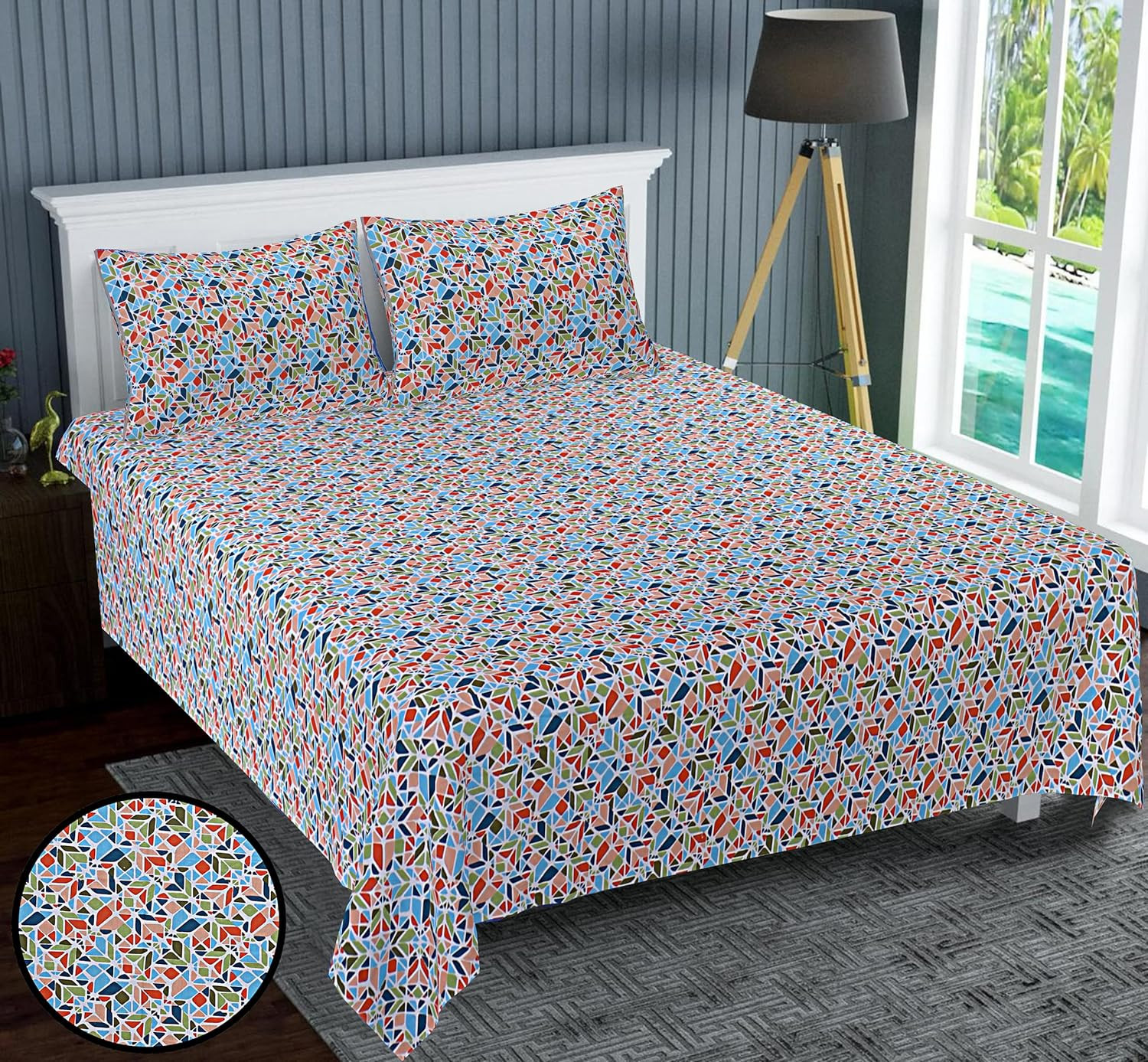Kuber Industries Double Bedsheet(228*254 cm)|Cotton 120 TC Luxury Printed Soft & Lightweight Bedsheet for Double Bed with 2 Pillow Covers (Multicolor)