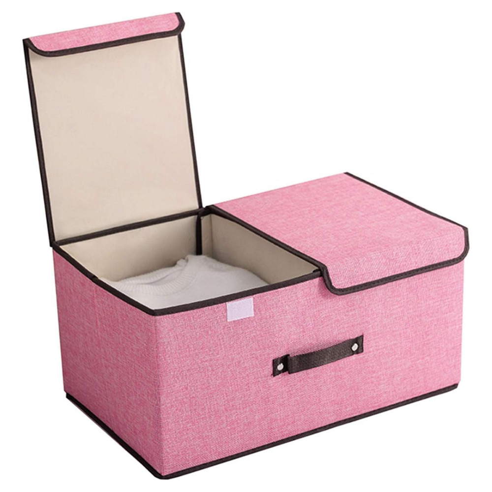 Kuber Industries Double Lid Foldable Storage Box|Toys Storage Bin|Wardrobe Organizer For Clothes|Front Handle &amp; Stackable (Pink)