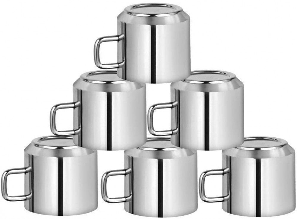 Kuber Industries Double Wall Stainless Steel Tea &amp; Coffee Cups,(Silver)
