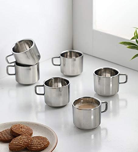 Kuber Industries Double Wall Stainless Steel Tea & Coffee Cups,(Silver)