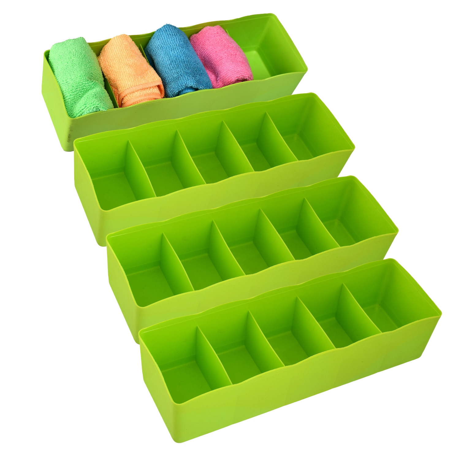 Kuber Industries Drawer Organizer | Plastic Undergarment Organizer for Socks-Ties | Stackable Drawer Divider Box | Closet Storage Box | 5 Grid Stationery Organizer|Green