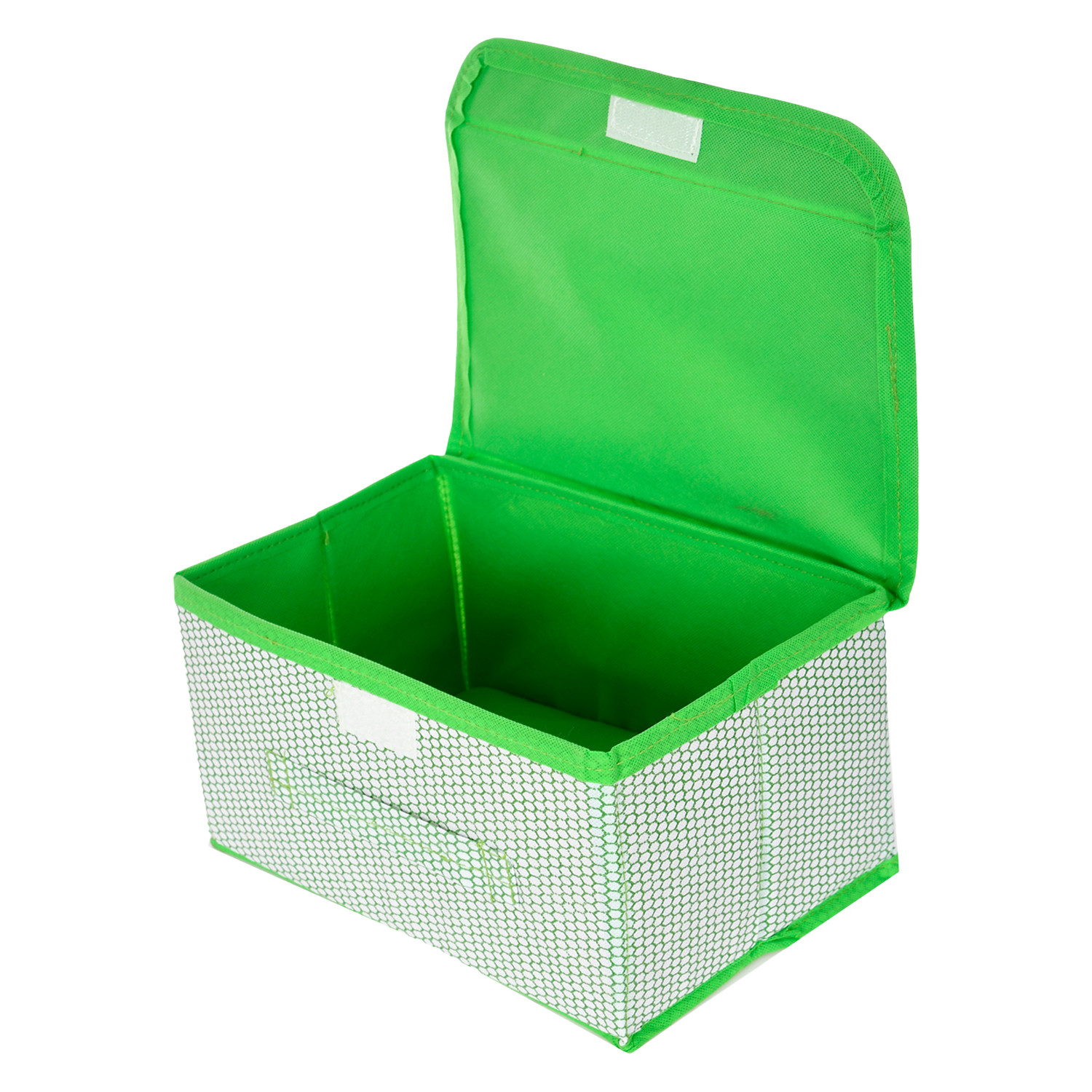 Kuber Industries Drawer Storage Box | Zig Zag Dhakkan Storage Box | Non-Woven Clothes Organizer For Toys | Storage Box with Handle | Small | Green