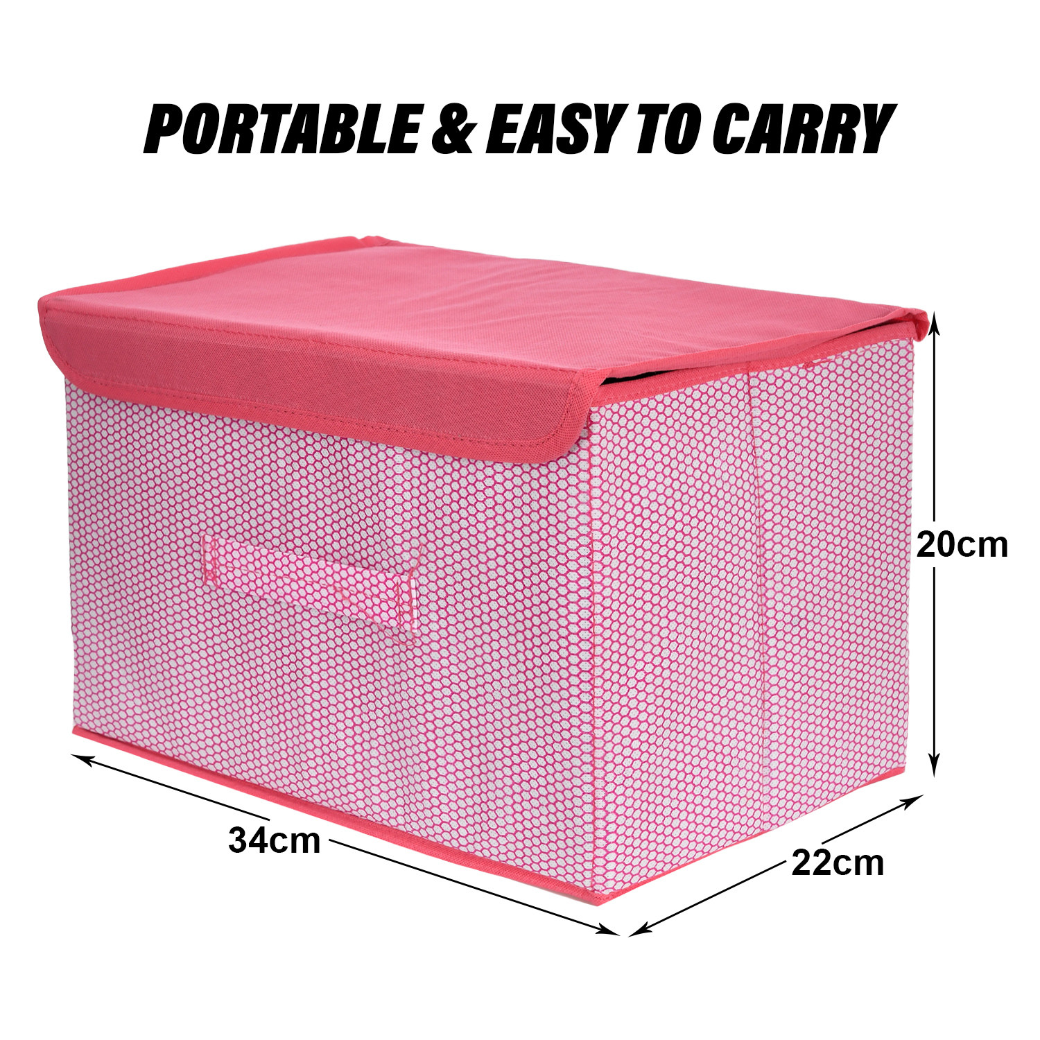 Kuber Industries Drawer Storage Box | Zig Zag Dhakkan Storage Box | Non-Woven Clothes Organizer For Toys | Storage Box with Handle | Medium | Pink