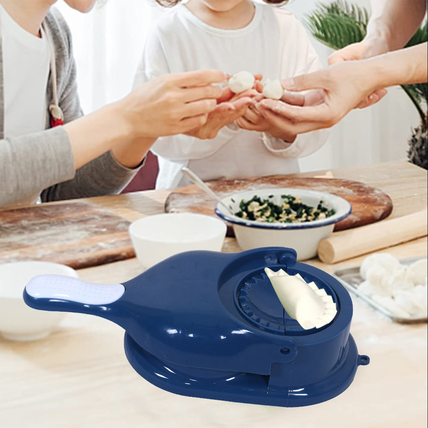 Kuber Industries Dumpling Maker | Plastic 2 in 1 Kitchen Dumpling Making Tool | Momos Maker Machine | Gujiya Maker | Manual Dumpling Maker | Blue