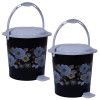 Kuber Industries Durable Flower Print Plastic Pedal Dustbin|Waste Bin|Trash Can For Kitchen &amp; Home With Handle,7 Litre,Pack of 2 (Black)
