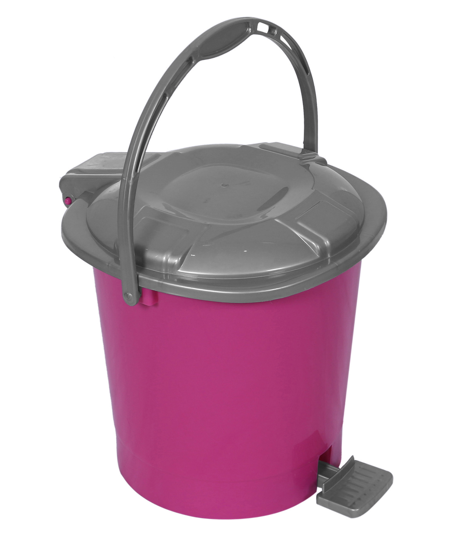 Kuber Industries Durable Plastic Pedal Dustbin|Waste Bin|Trash Can For Kitchen & Home With Handle,10 Litre,Pack of 2 (Red & Pink)