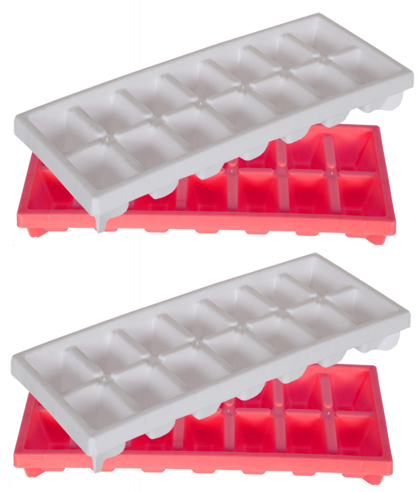 Kuber Industries Easy Release Ice Cube Tray Set - Durable Plastic Stackable Easy Twist 14 Cube Trays- Pack of 4 (White &amp; Pink)