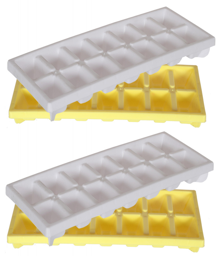 Kuber Industries Easy Release Ice Cube Tray Set - Durable Plastic Stackable Easy Twist 14 Cube Trays- Pack of 4 (White &amp; Yellow)