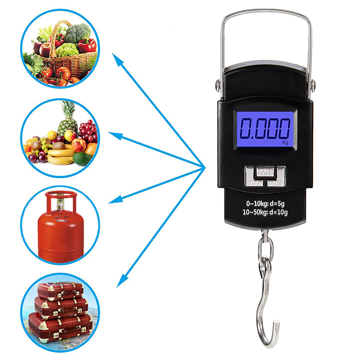Kuber Industries Electronic Scale | Plastic Portable Electronic Hanging Scale | Measure Tape for Tackle Bag | Luggage | Battery Operated | 50 Kg Capacity | Black