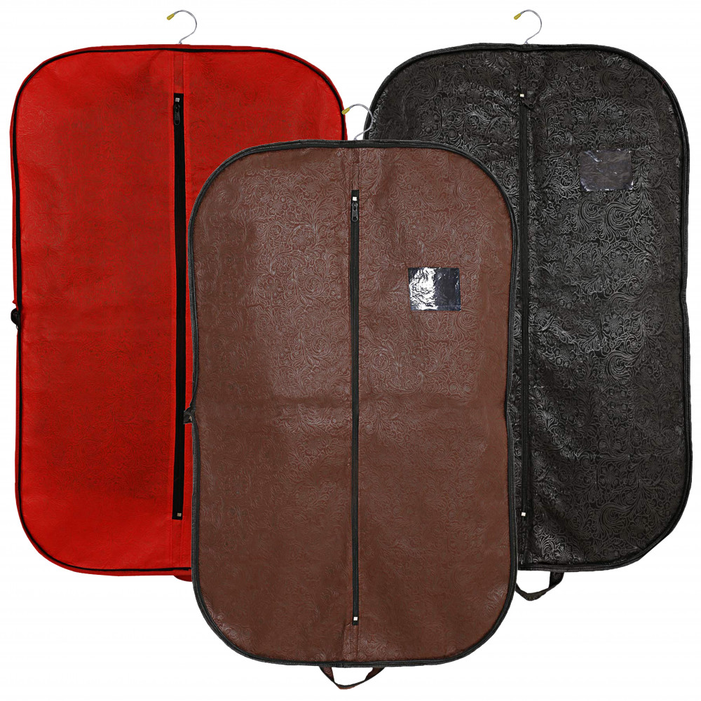 Kuber Industries Embossed Design Foldable Non Woven Men&#039;s Coat Blazer Cover (Red &amp; Black &amp; Brown)  -CTKTC42279