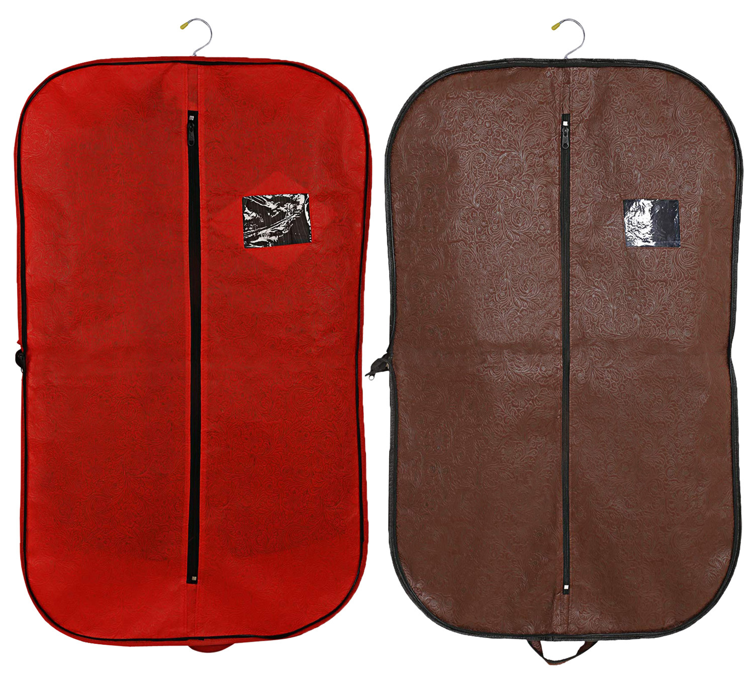 Kuber Industries Embossed Design Foldable Non Woven Men's Coat Blazer Cover (Red & Brown)  -CTKTC42269