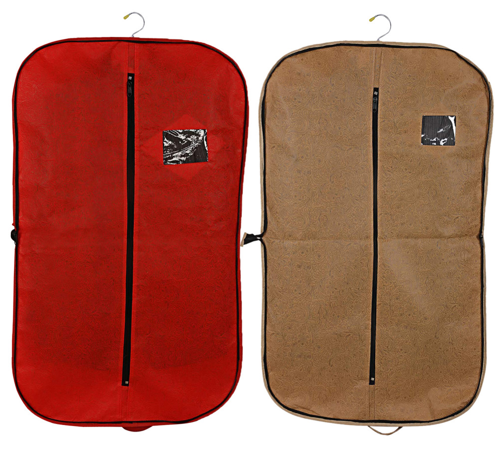 Kuber Industries Embossed Design Foldable Non Woven Men&#039;s Coat Blazer Cover (Red &amp; Golden)  -CTKTC42271