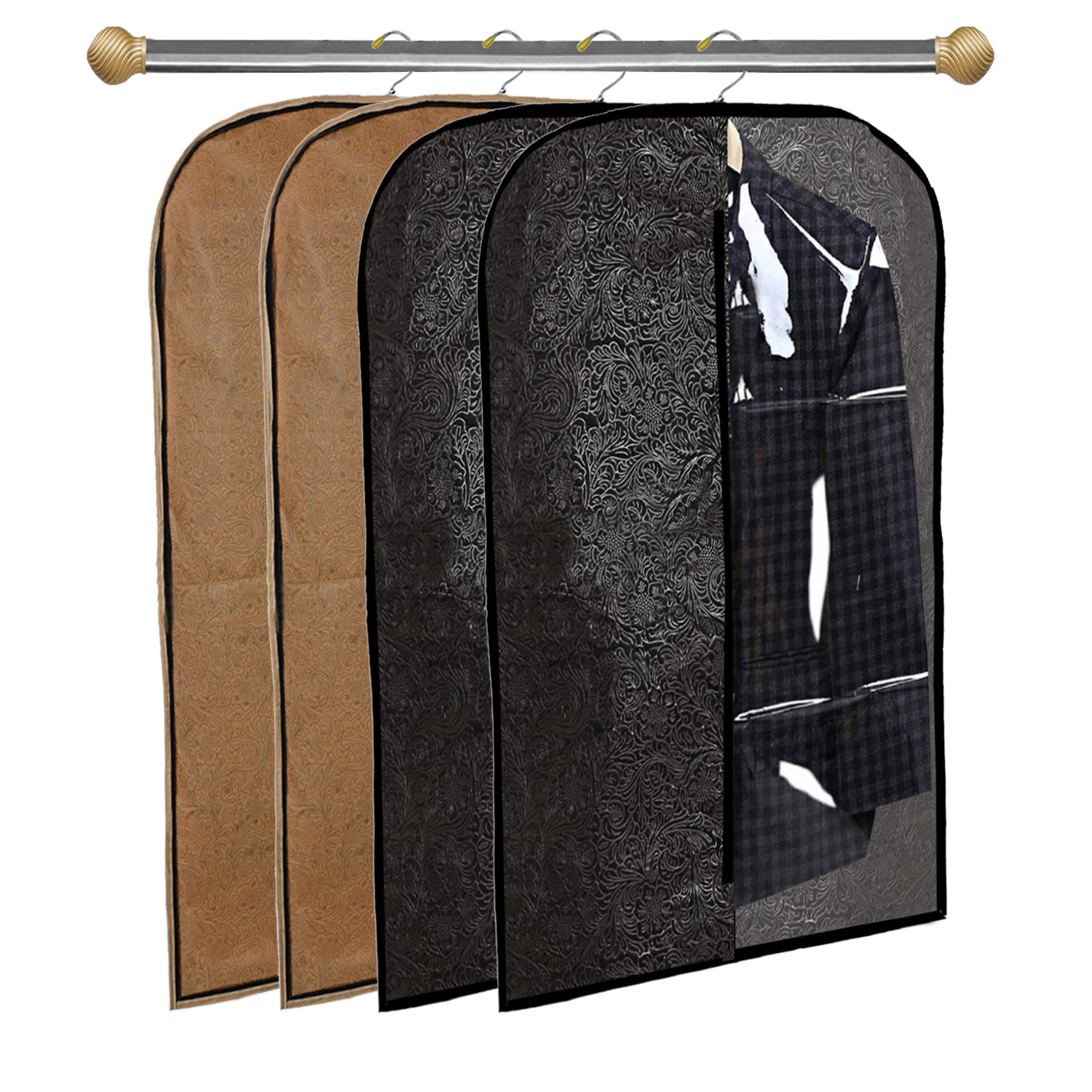 Kuber Industries Embossed Design Half Transparent Non Woven Men's Coat Blazer Cover (Black & Golden)  -CTKTC42185