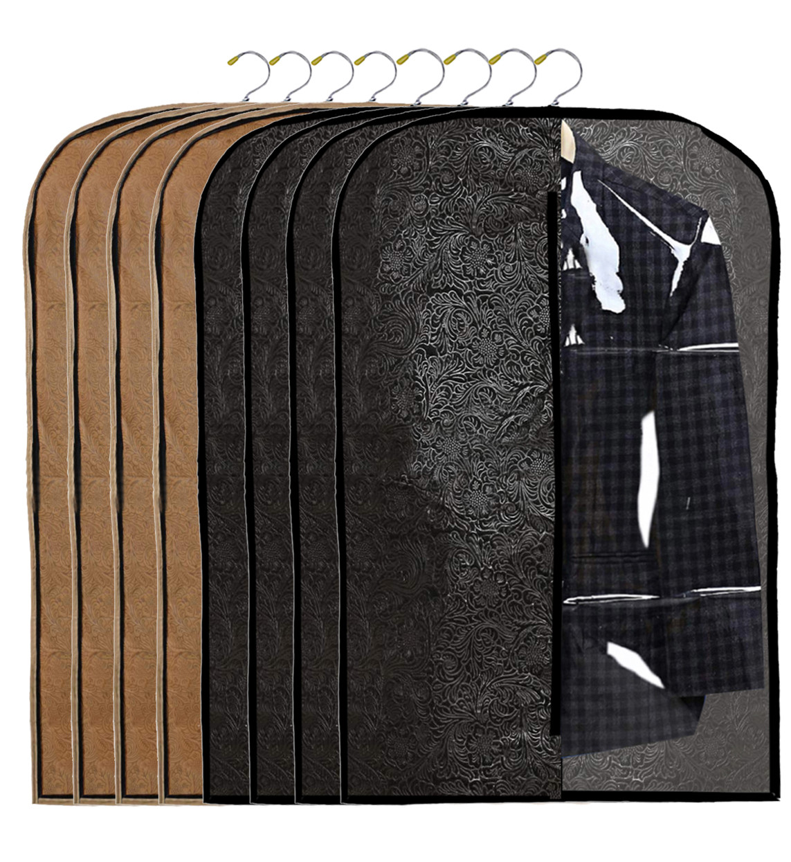 Kuber Industries Embossed Design Half Transparent Non Woven Men's Coat Blazer Cover (Black & Golden)  -CTKTC42185