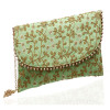 Kuber Industries Embroidery Golden Pearl Border Clutch|Hand Purse &amp; Pearls Handle With Magnetic Lock For Woman,Girls (Green)
