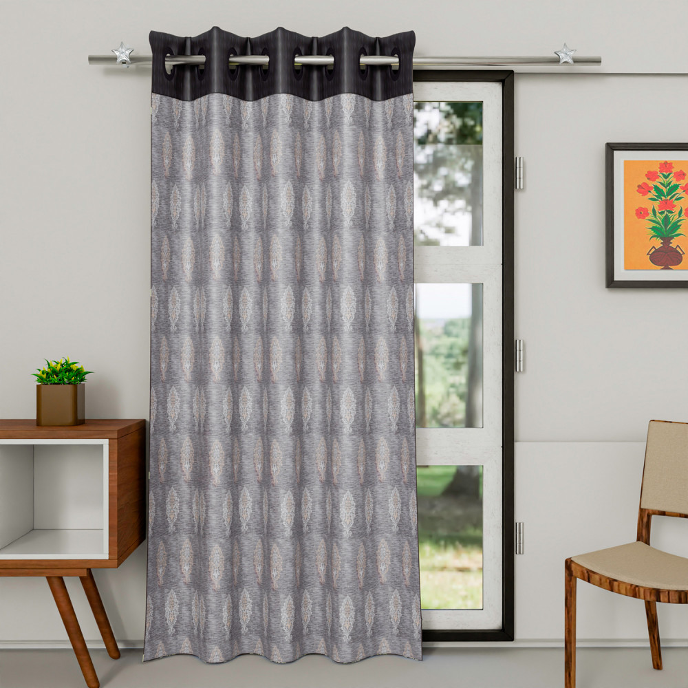 Kuber Industries Faux Silk Decorative 7 Feet Door Curtain | Damask Print Blackout Drapes Curtain With 8 Eyelet For Home &amp; Office (Gray)
