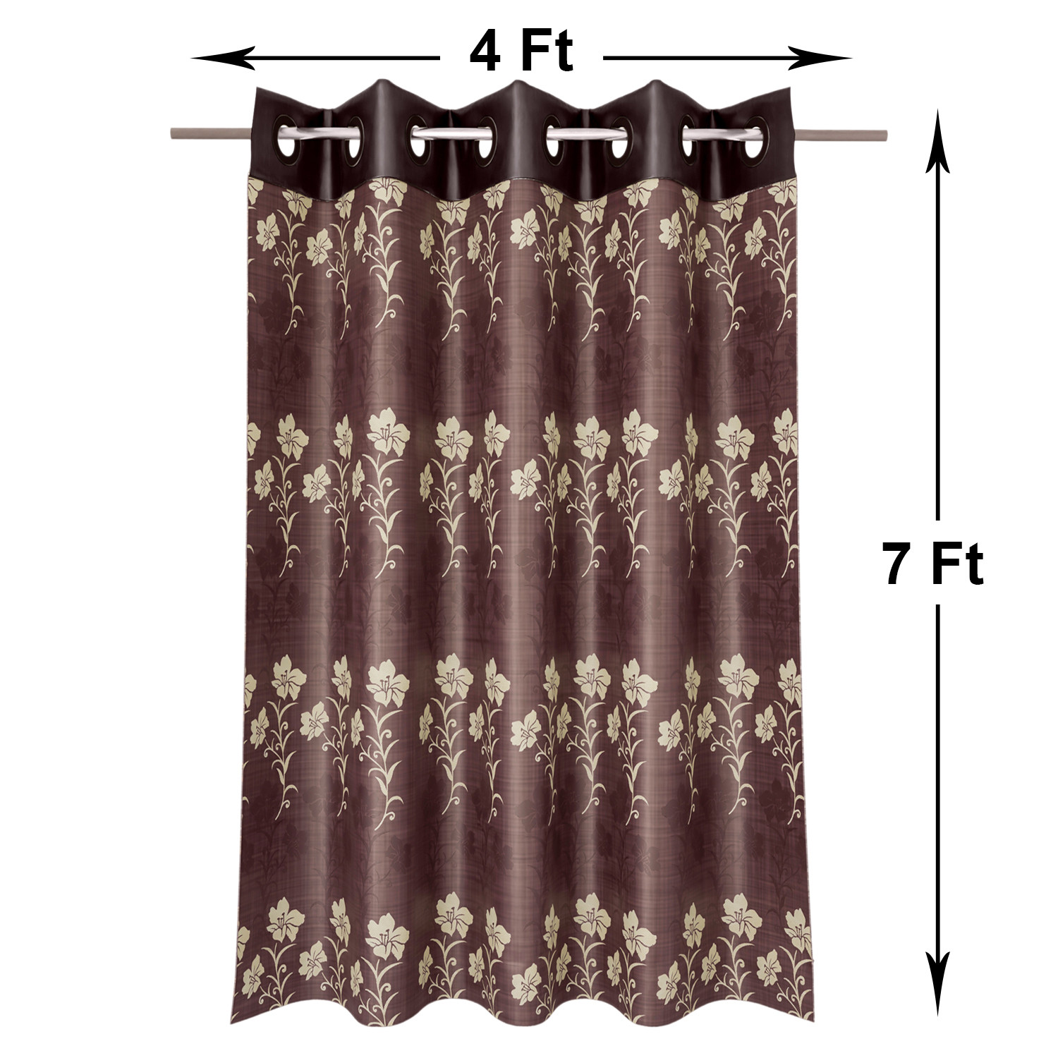 Kuber Industries Faux Silk Decorative 7 Feet Door Curtain | Floral Print Blackout Drapes Curtain With 8 Eyelet For Home & Office (Coffee)