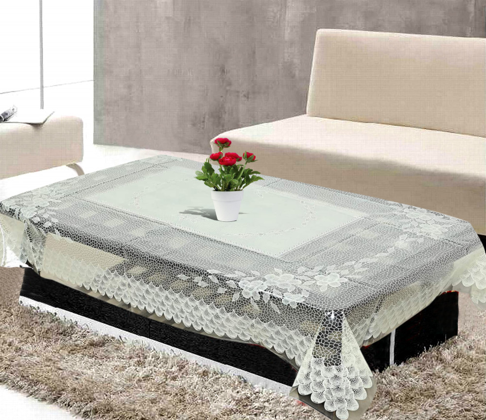 Kuber Industries Floral Design PVC 4 Seater Center Table Cover 40&quot;x60&quot; (White)